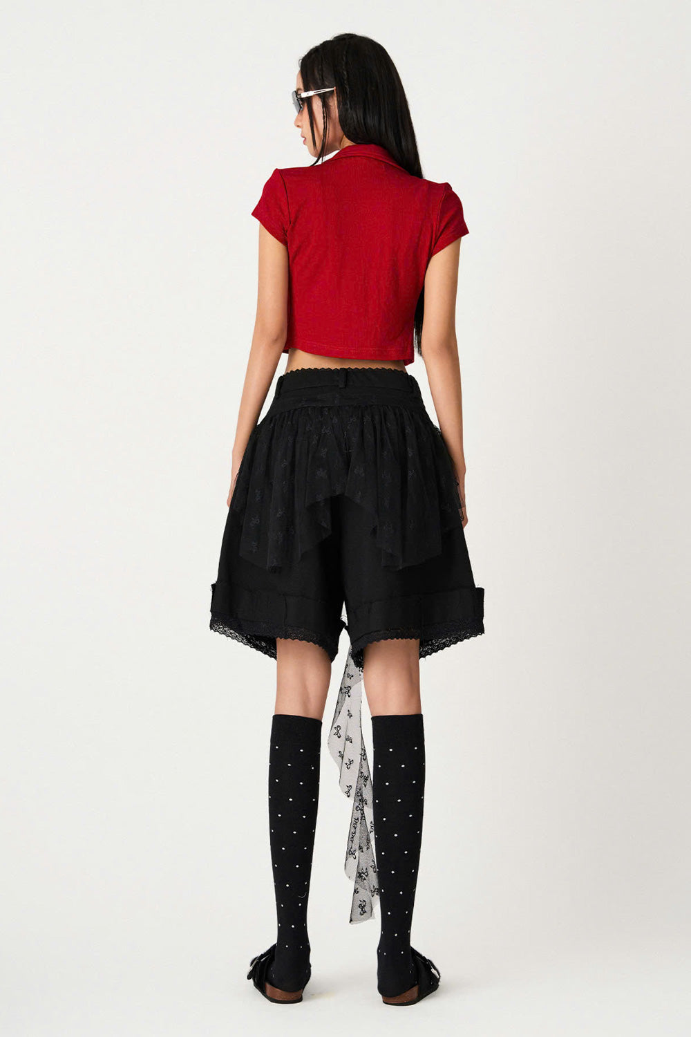 Yumi A-line Ruffled Jean Knee-length Shorts