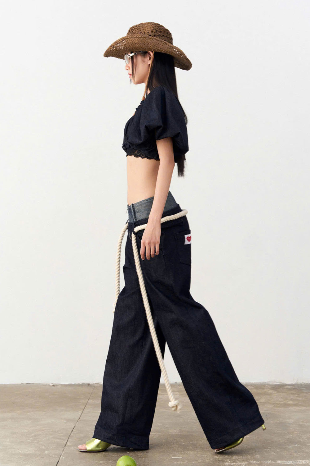 Senna Drop Waist Front Zipper Denim Floor Length Pants