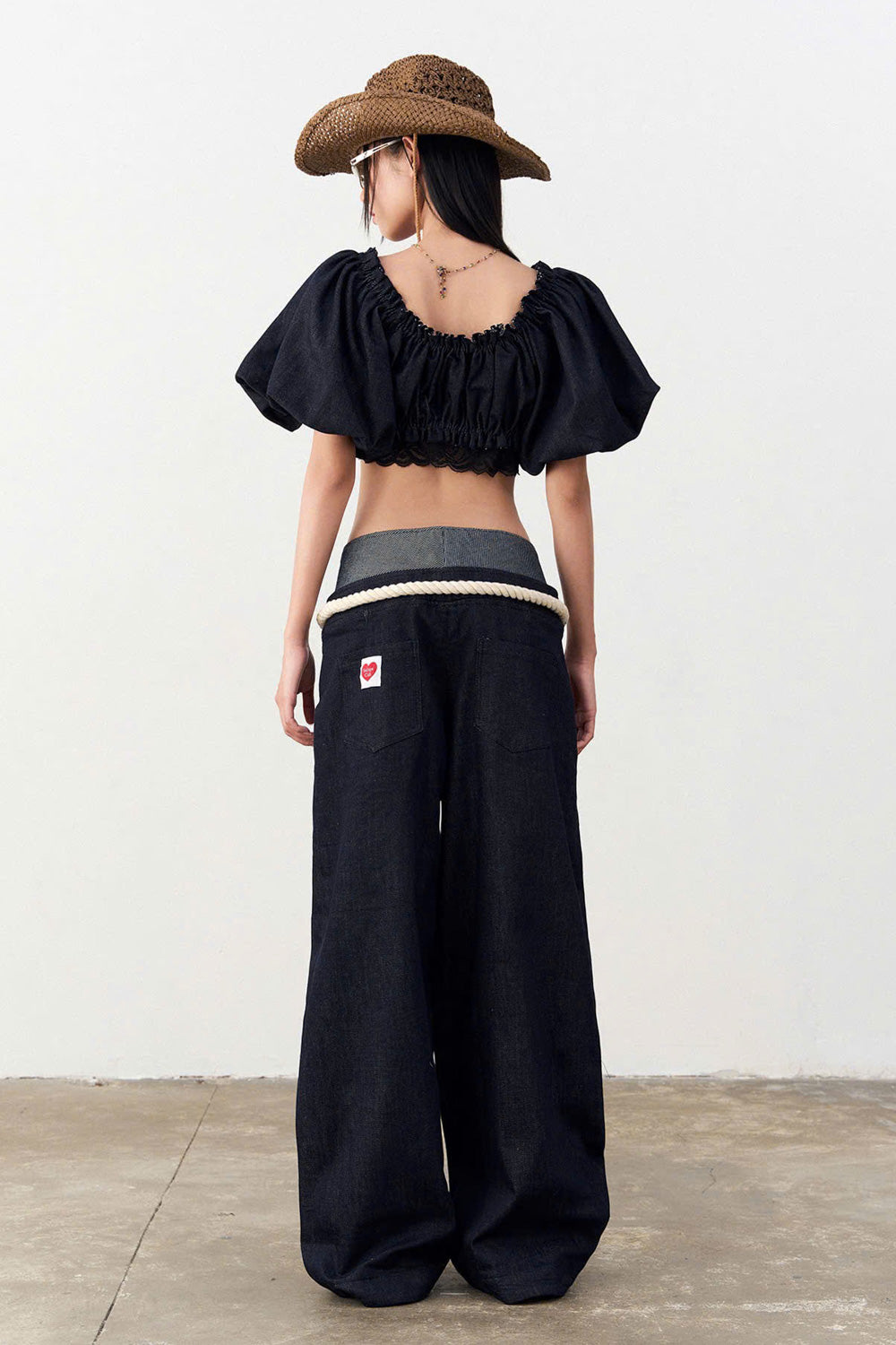 Senna Drop Waist Front Zipper Denim Floor Length Pants
