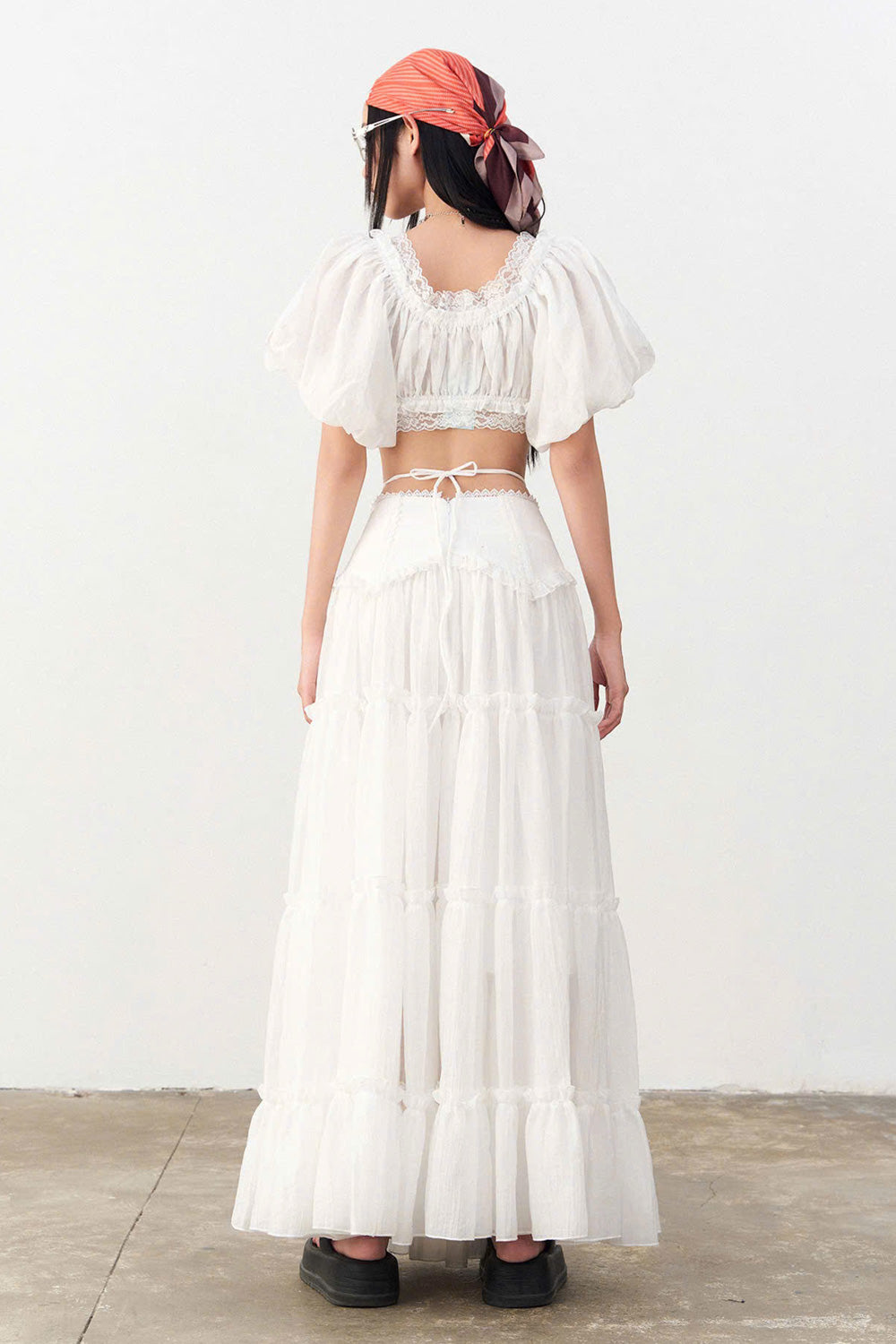 Wetsy Blouson Bubble Sleeved Denim Crop Top