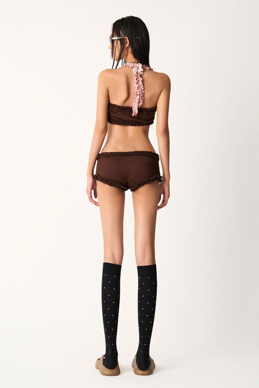 Brad Bodycon Gathered Rib Knit Extra Short Length Shorts