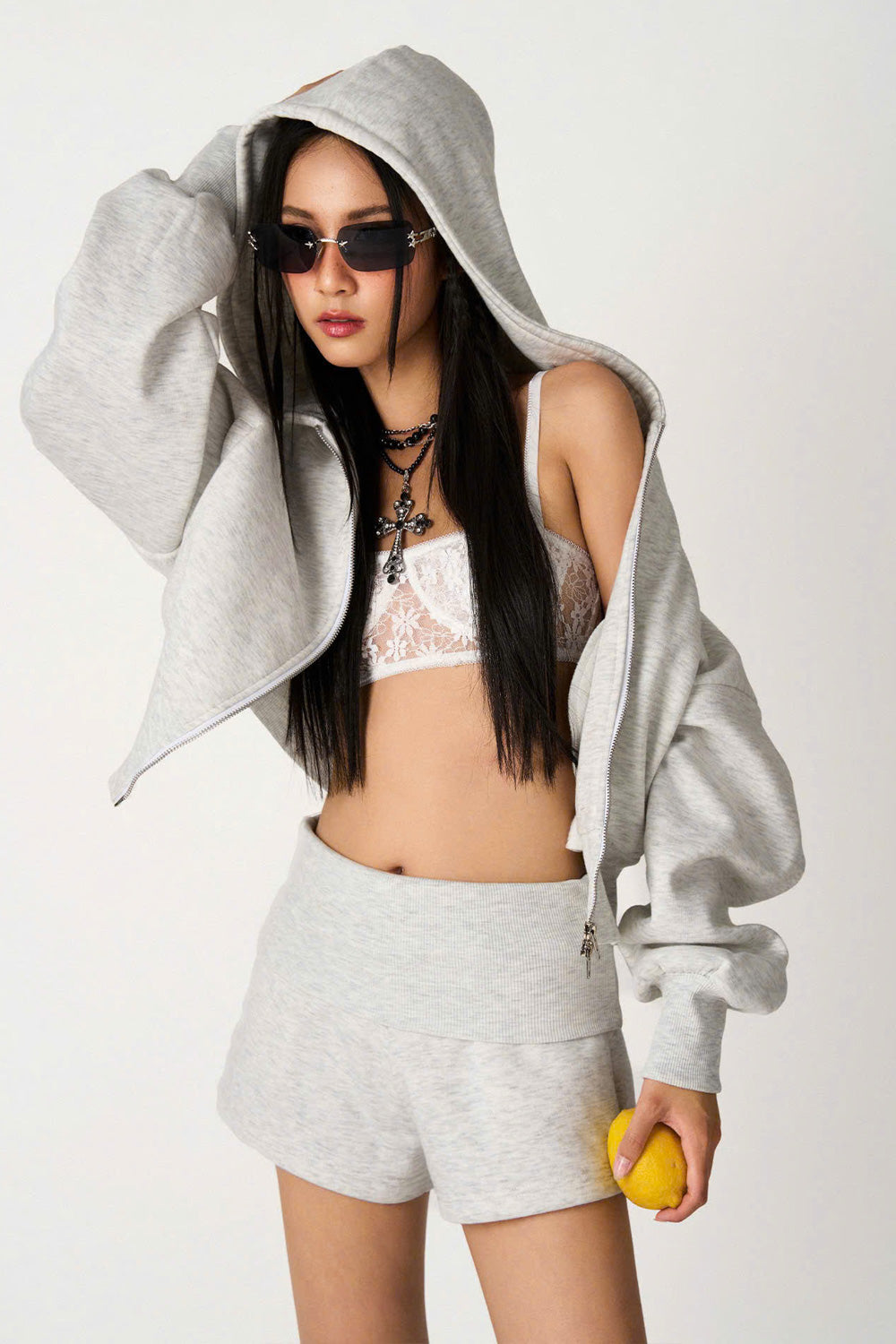 Kaylee Drop Waist Slim Leg Fleece Extra Short Length Shorts