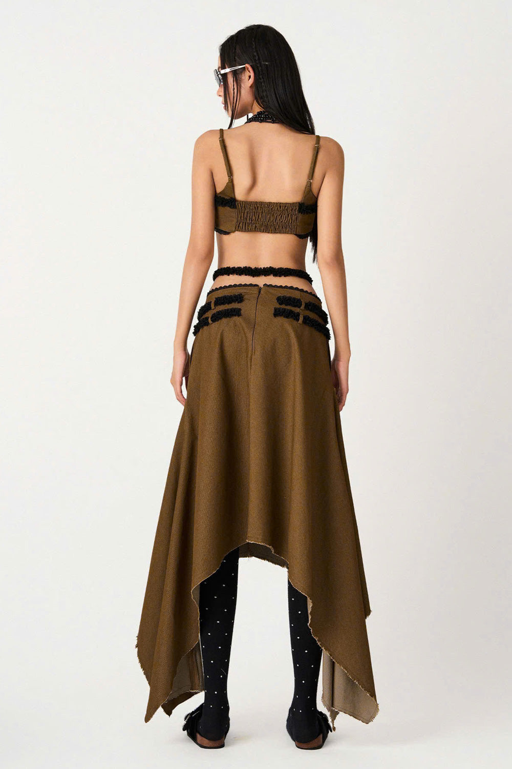 Lucia A-line High Waist Khaki High-low Skirt