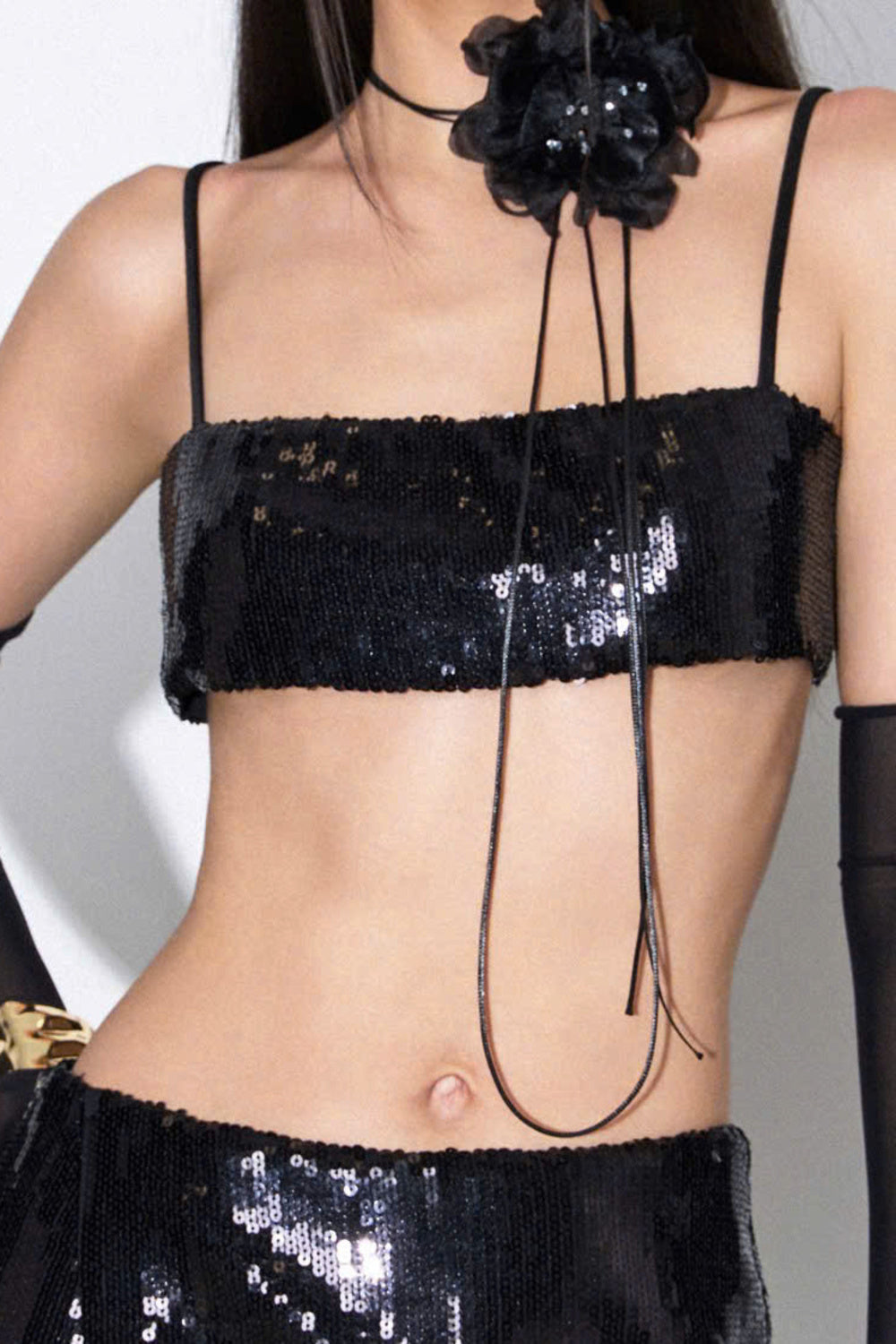 Nox Cropped Spaghetti Strap Sequin Bralette