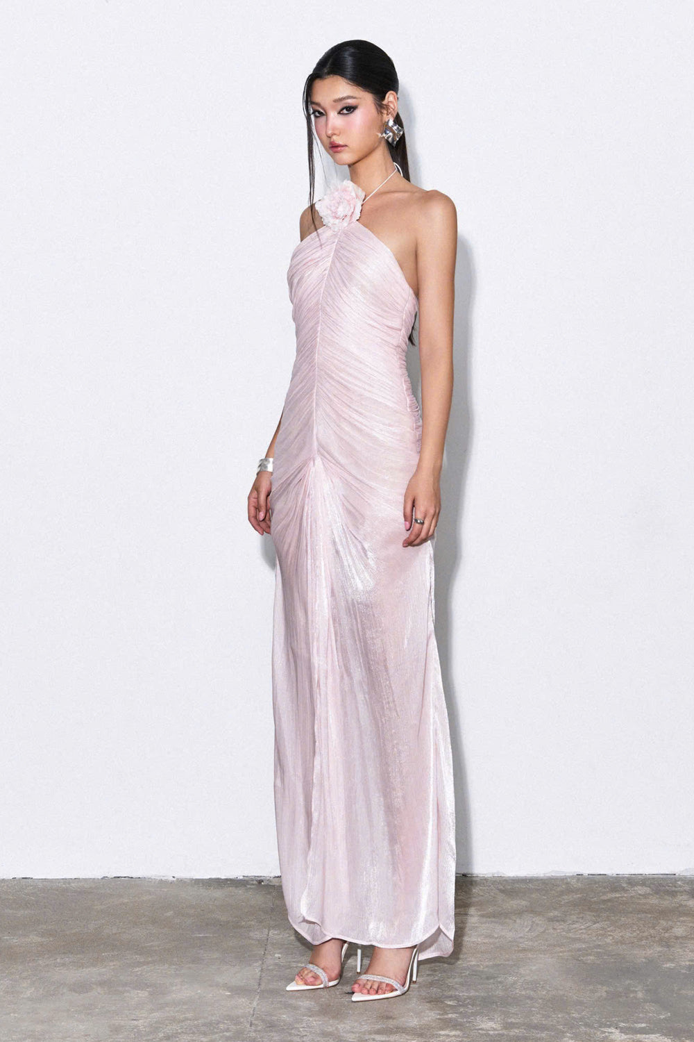 halter neck pink dress Chi Chi Pleated Maxi in Pink, Size 10 female high split brings a hint of sexy sophistication Jasmine Halter Maxi Dress, in
