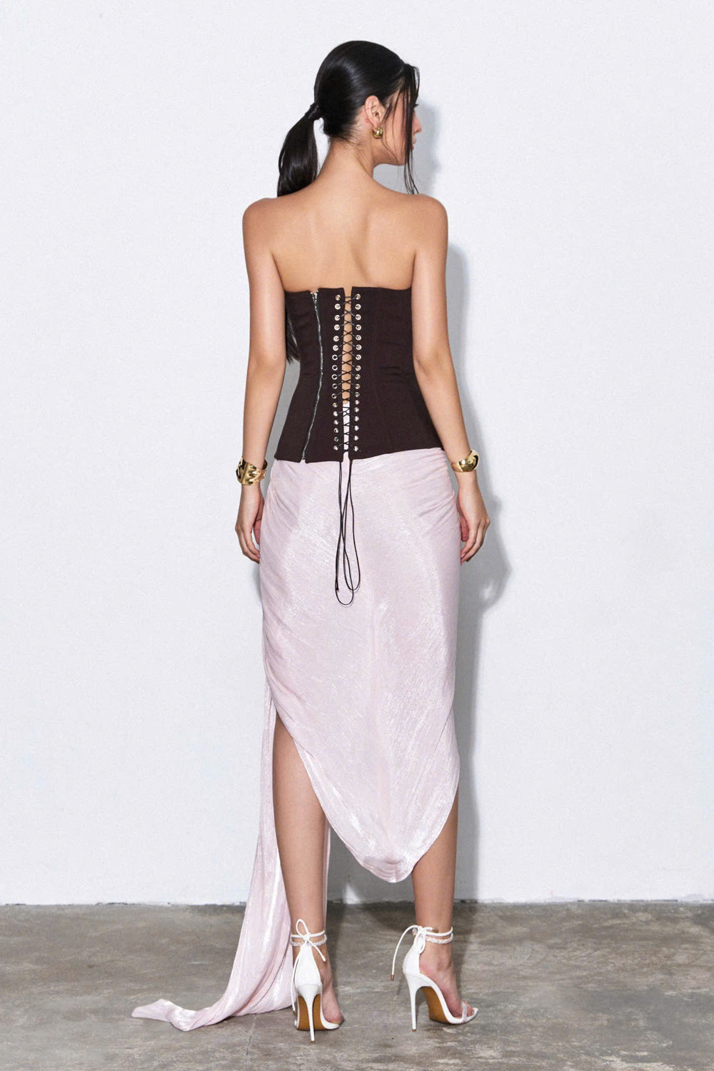 Roen Asymmetric Extended Flap Silk Blend Calf Length Skirt