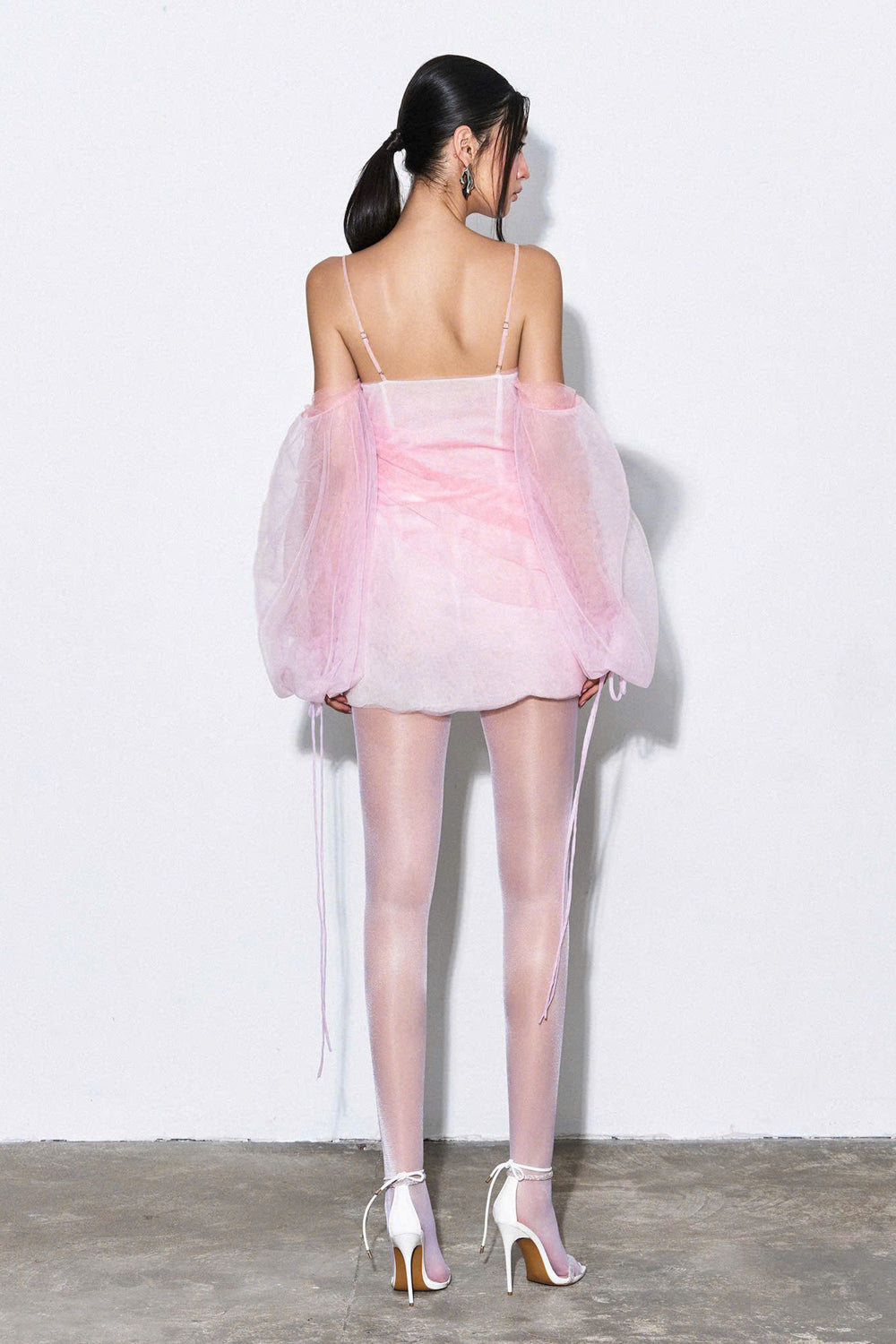 Rive Blouson Cold Shoulder Sleeved Tulle Mini Dress