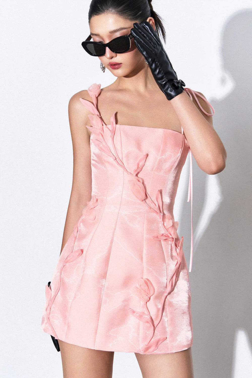 Women's Onyx A-Line Tie String Twinkle Taffeta Mini Dress XXS/XS/S/M/L/Customize Pink Orange Mean Blvd Pink Orange / Customize