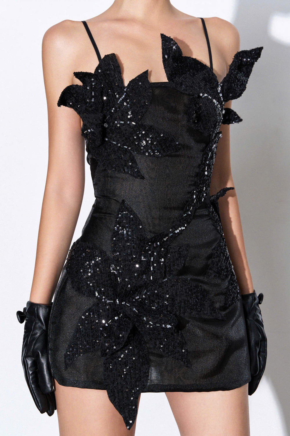 Women's Thys Bodycon Flower Applique Chiffon Mini Dress XXS/XS/S/M/L/Customize Black Mean Blvd Black / Customize
