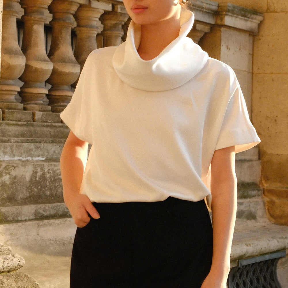 Paris Straight High Neck Silk Blend Top