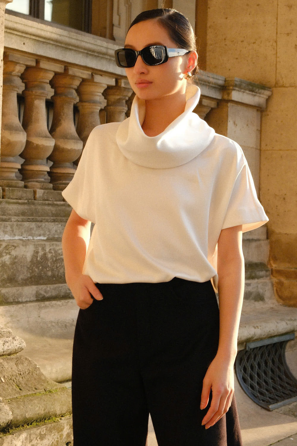 Paris Straight High Neck Silk Blend Top