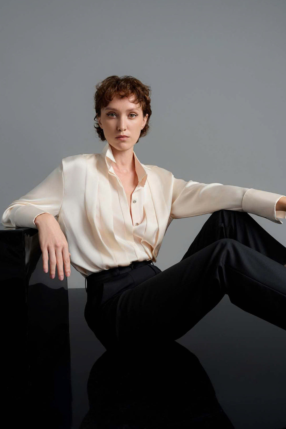 Ling Straight Mock Neck Silk Blend Shirt