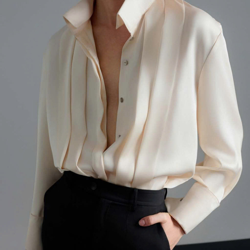 Ling Straight Mock Neck Silk Blend Shirt