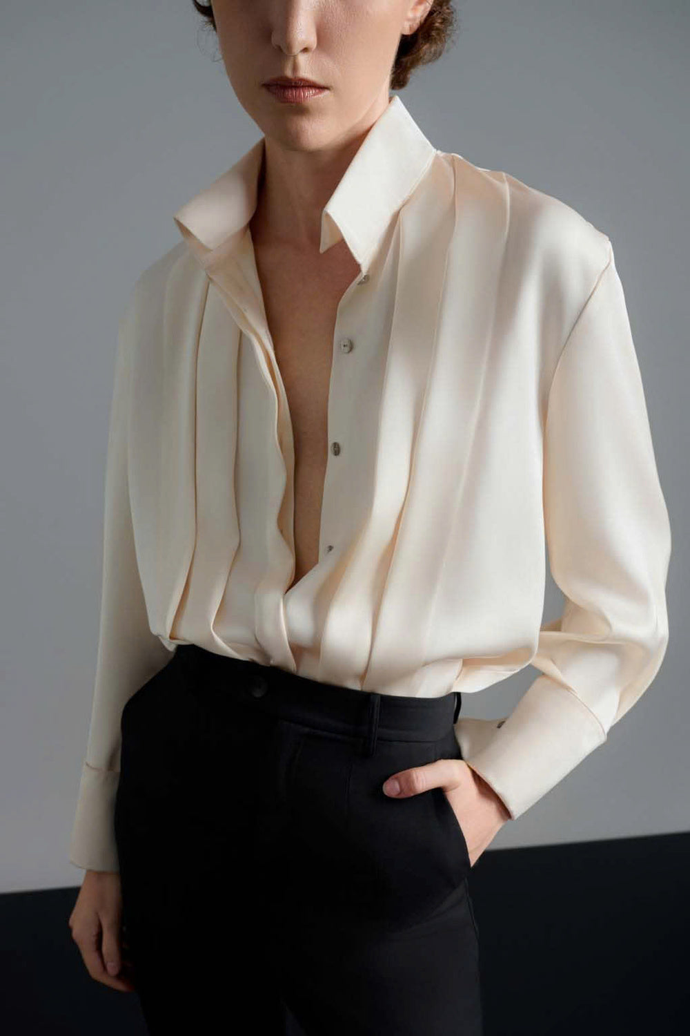Ling Straight Mock Neck Silk Blend Shirt