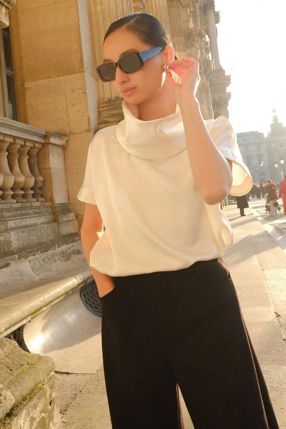 Paris Straight High Neck Silk Blend Top