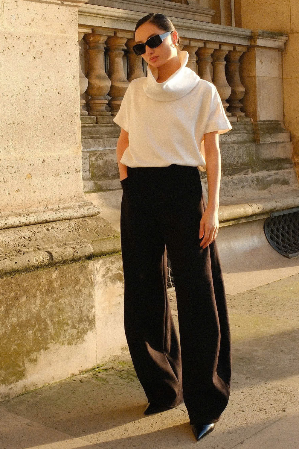 Paris Straight High Neck Silk Blend Top