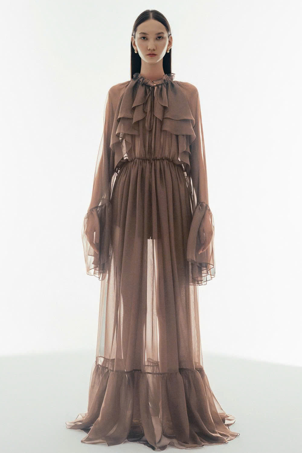 Cecelia Blouson Sheer Chiffon Maxi Dress
