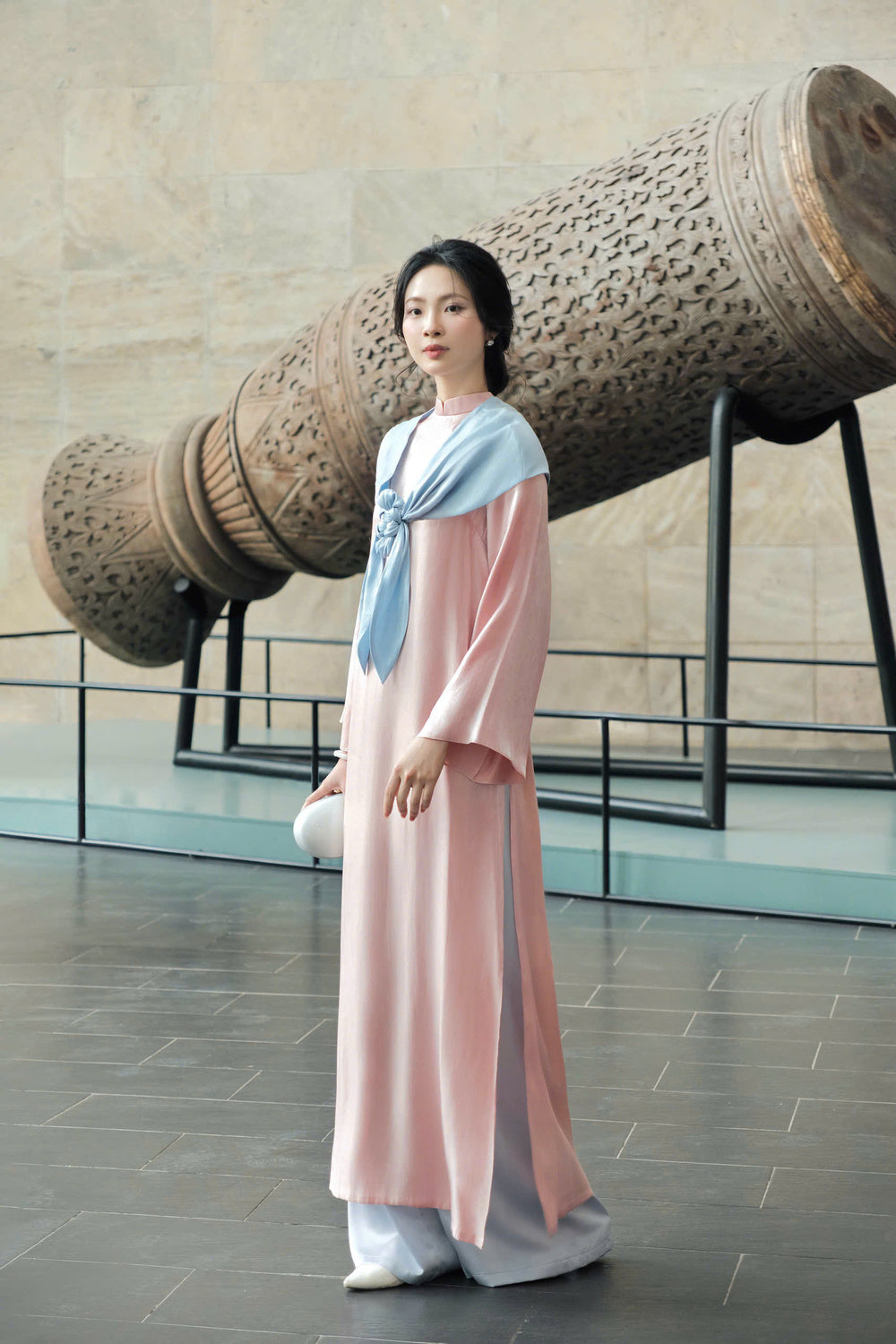 Phuc Mien Mandarin Neck Synthetic Silk Ao Dai Set