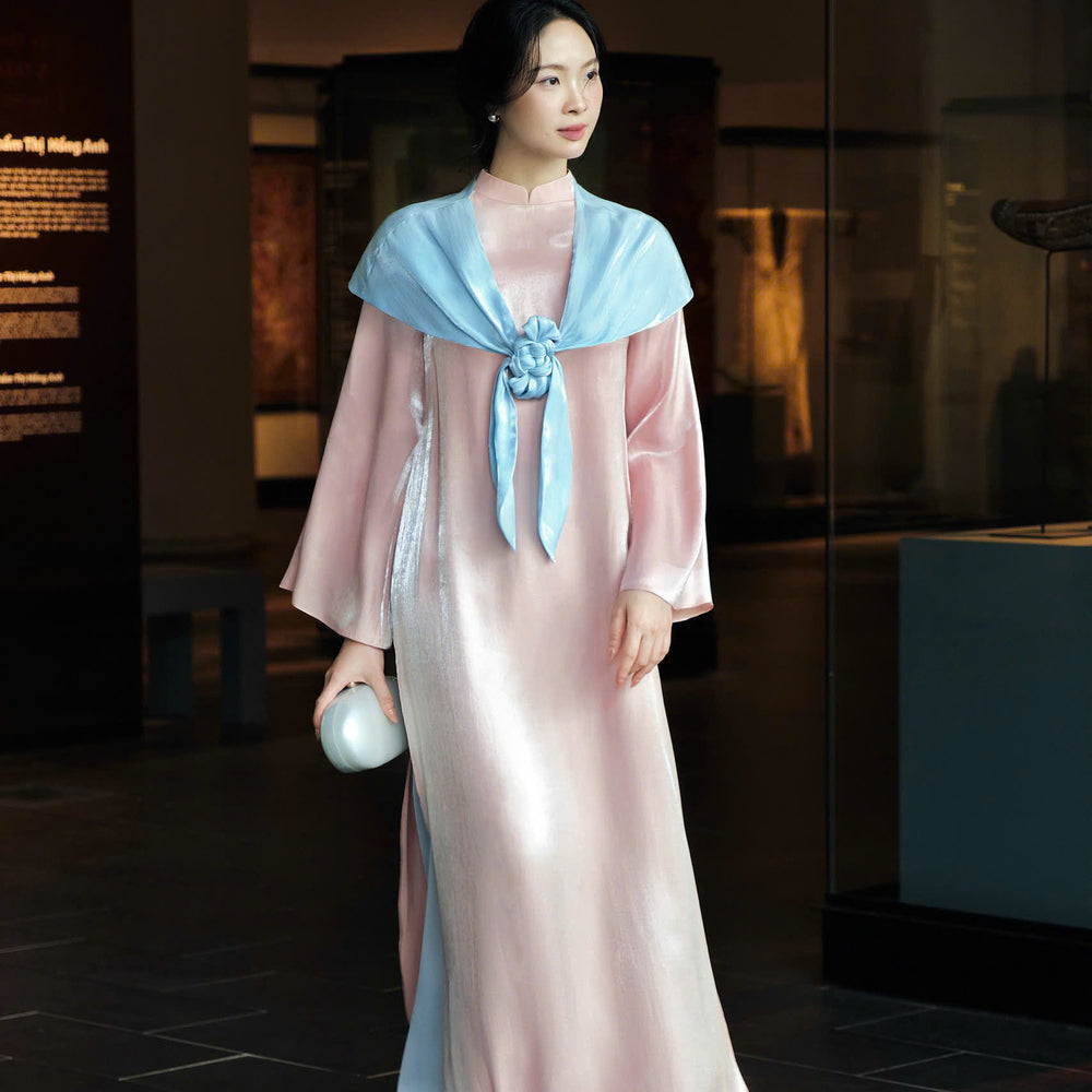 Phuc Mien Mandarin Neck Synthetic Silk Ao Dai