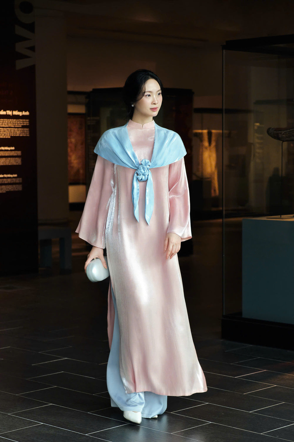 Phuc Mien Mandarin Neck Synthetic Silk Ao Dai Set