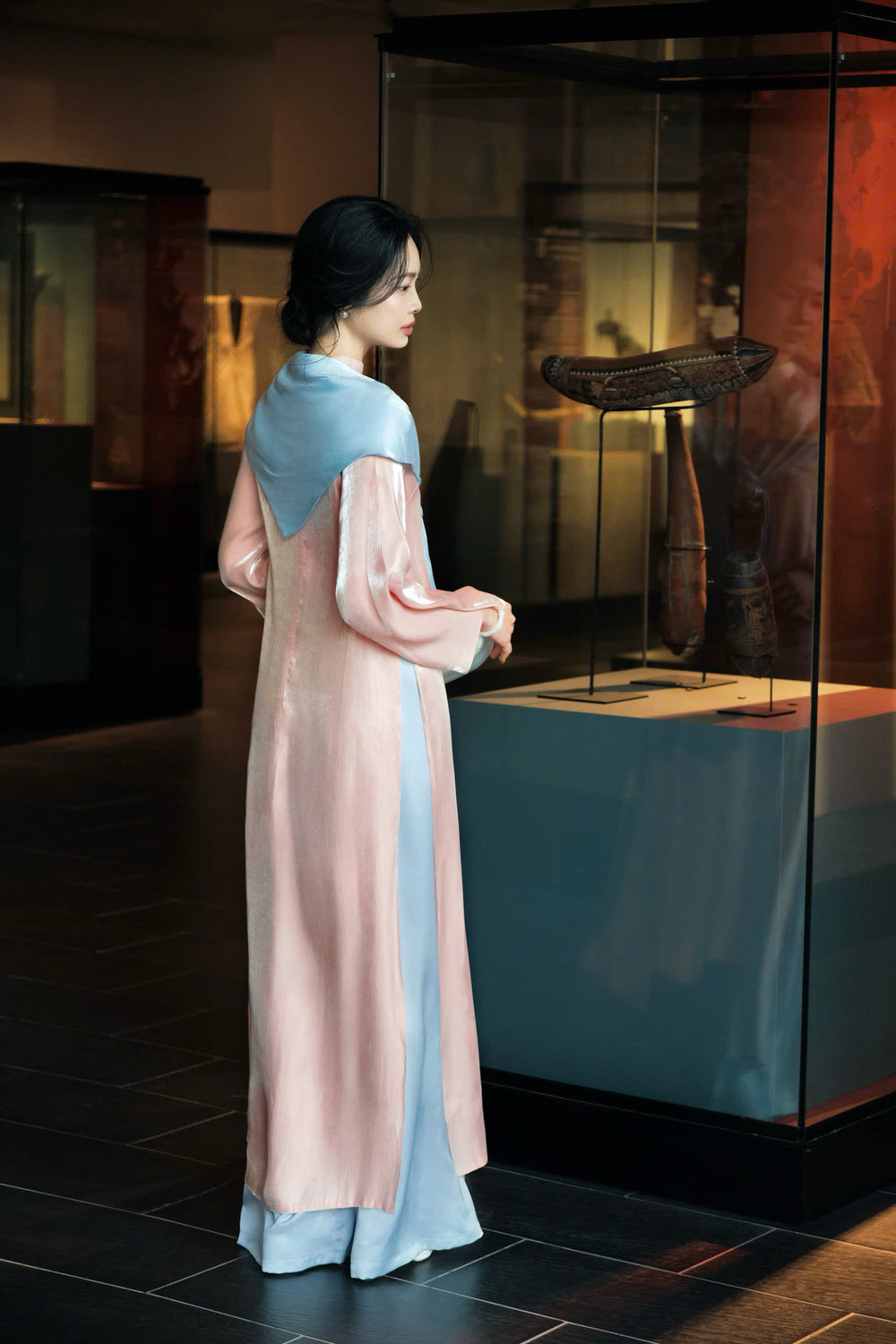 Phuc Mien Mandarin Neck Synthetic Silk Ao Dai Set