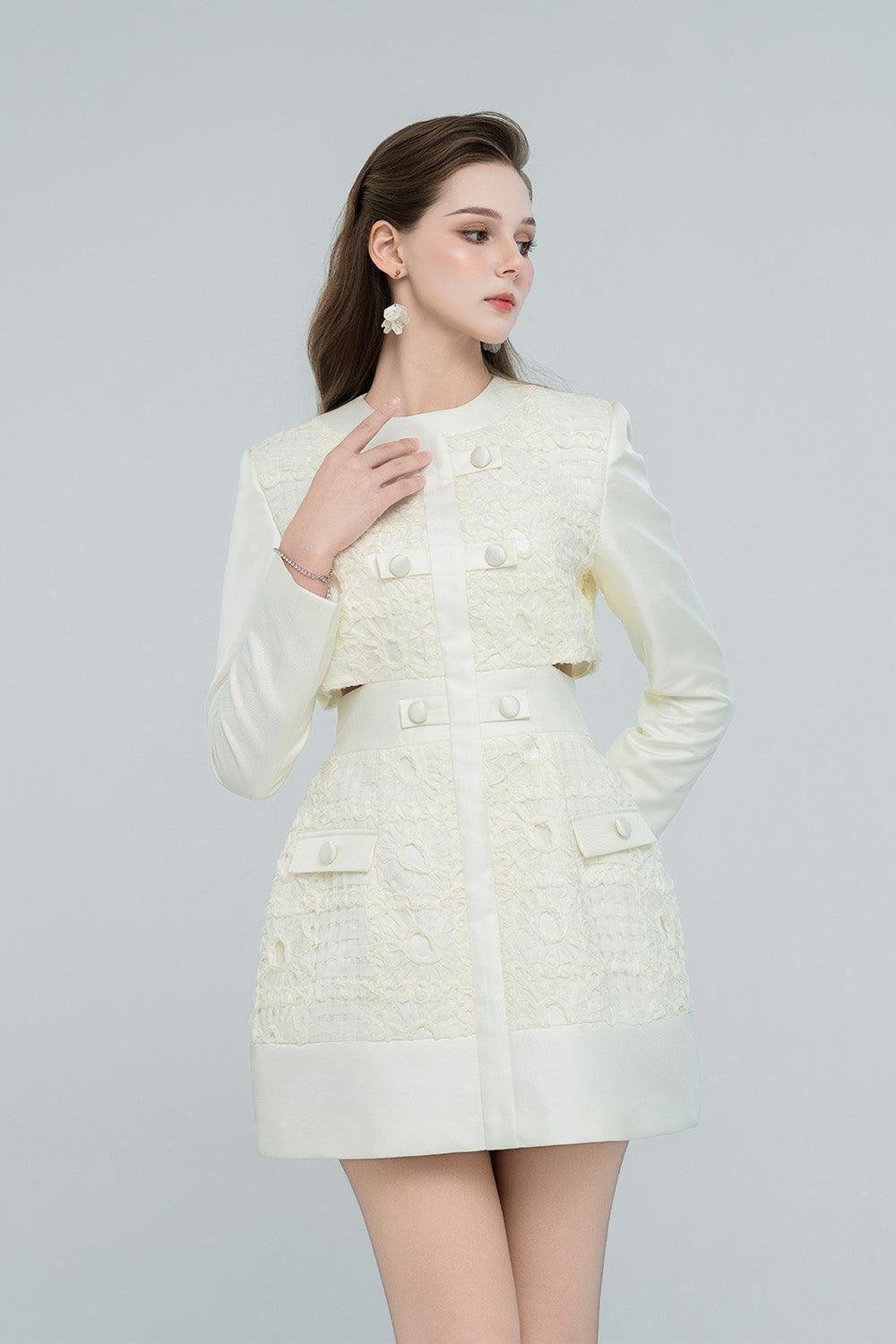 Women's Zahra A-line Button Taffeta Mini Dress S/M/L/Customize Ivory White MEAN BLVD Ivory White / M