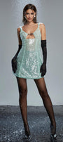 Zaniyah A-line Cut-Out Mesh Sequin Mini Dress - MEAN BLVD