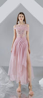 Zariyah Slit Open Shoulder Organza Midi Dress - MEAN BLVD
