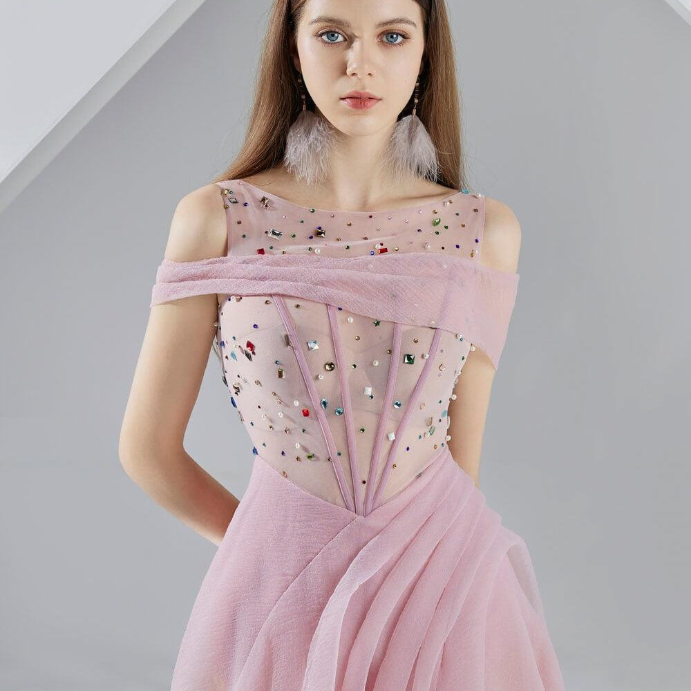 Zariyah Slit Open Shoulder Organza Midi Dress - MEAN BLVD