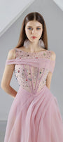 Zariyah Slit Open Shoulder Organza Midi Dress - MEAN BLVD