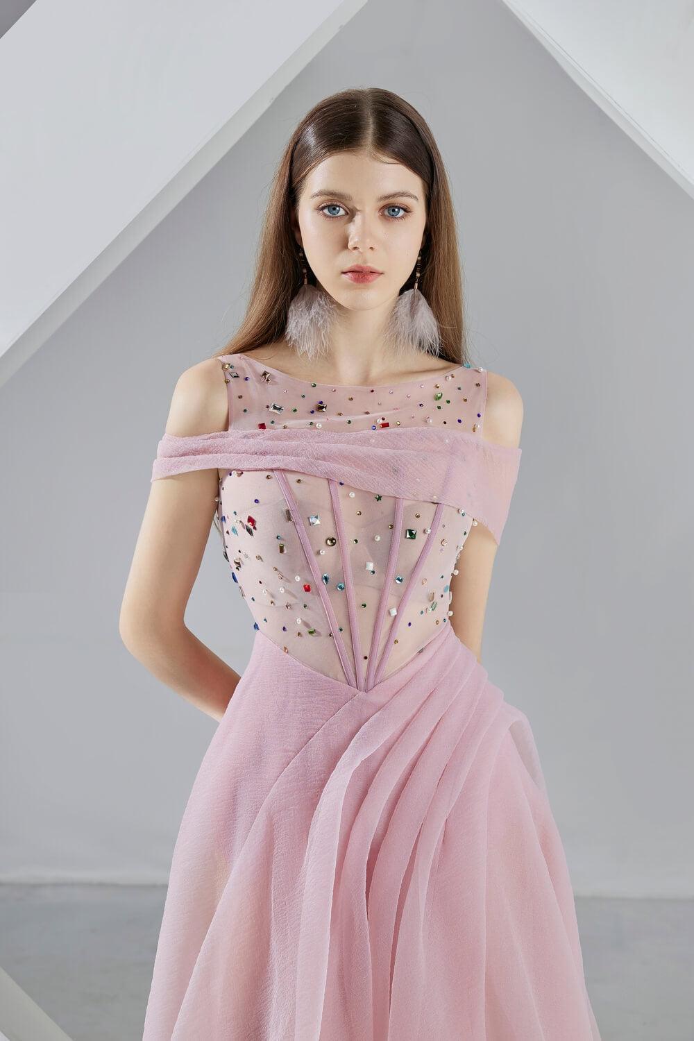 Women's Zariyah Slit Open Shoulder Organza Midi Dress S/M/L/Xl Pink Mean Blvd Xs / Pink