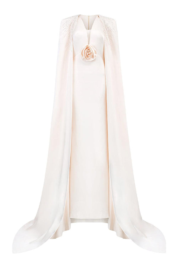 Zendaya Cape V-Neck Silk Floor Length Dress - MEAN BLVD