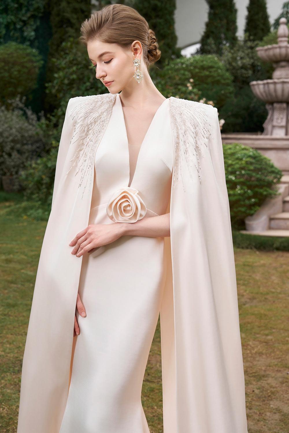 Zendaya Cape V-Neck Silk Floor Length Dress - MEAN BLVD