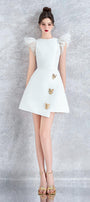 Zephyrine Asymmetric Round Neck Mesh Taffeta Mini Dress - MEAN BLVD