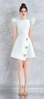 Zephyrine Asymmetric Round Neck Mesh Taffeta Mini Dress - MEAN BLVD