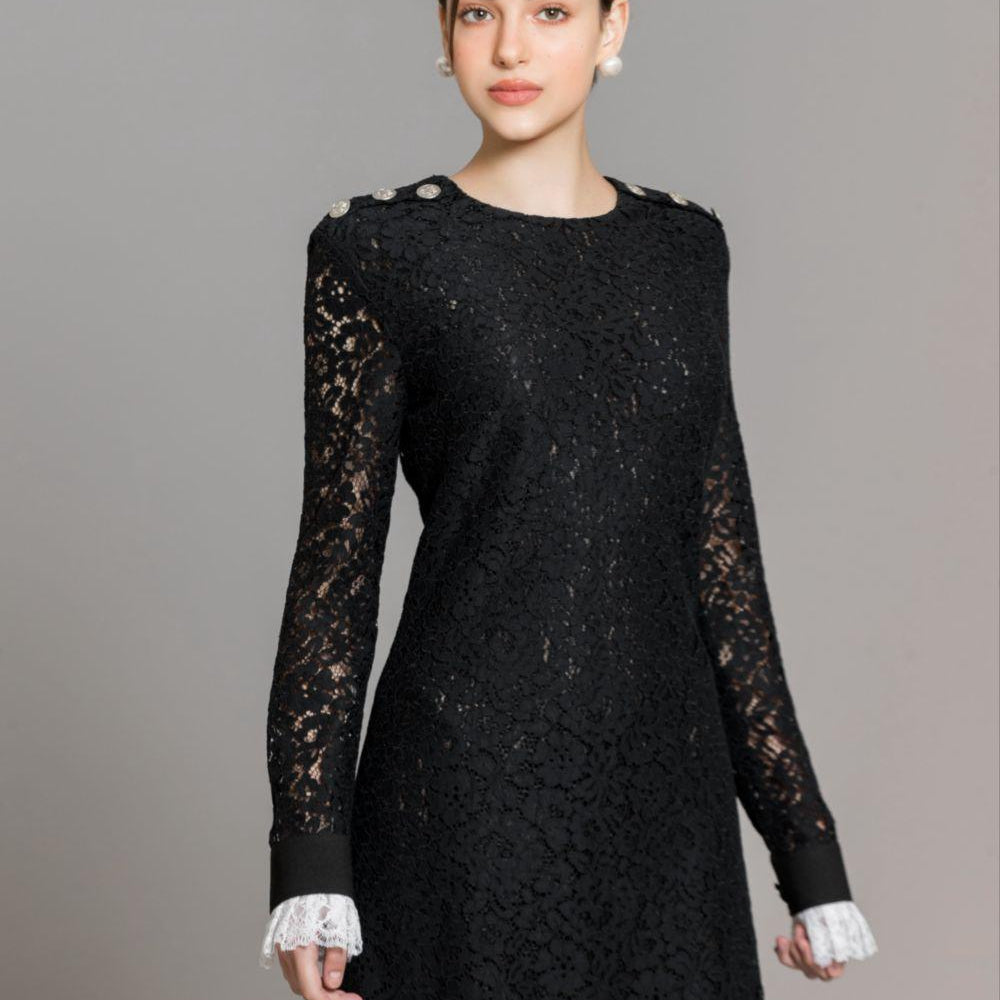 Zhuri A-line Round Neck Lace Above The Knee Dress - MEAN BLVD