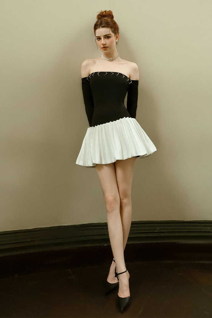 Zira Fit and Flare Off-Shoulder Taffeta Cotton Mini Dress - MEAN BLVD