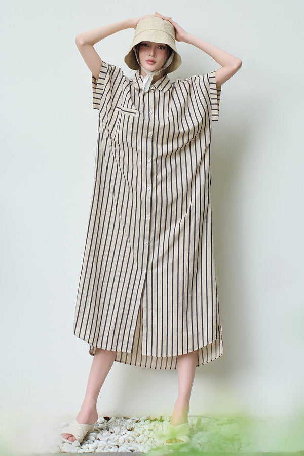 Zoe Shirt Short Sleeved Linen Midi Dress - MEAN BLVD