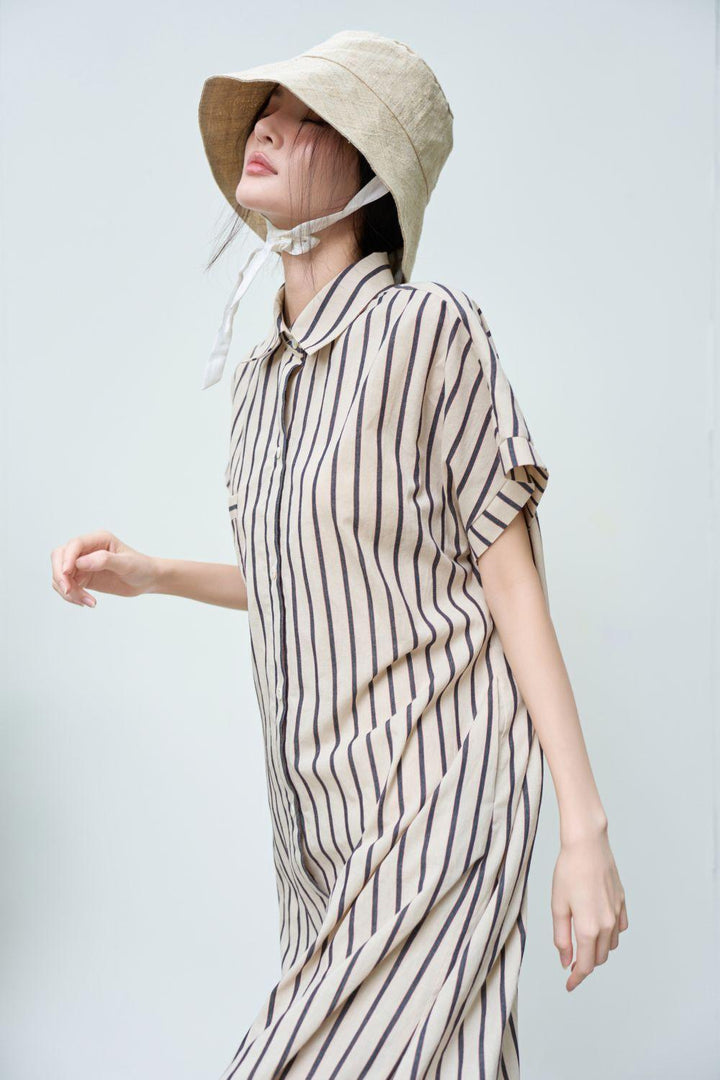 Zoe Shirt Short Sleeved Linen Midi Dress - MEAN BLVD