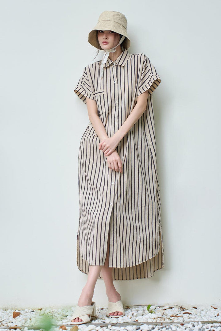 Zoe Shirt Short Sleeved Linen Midi Dress - MEAN BLVD