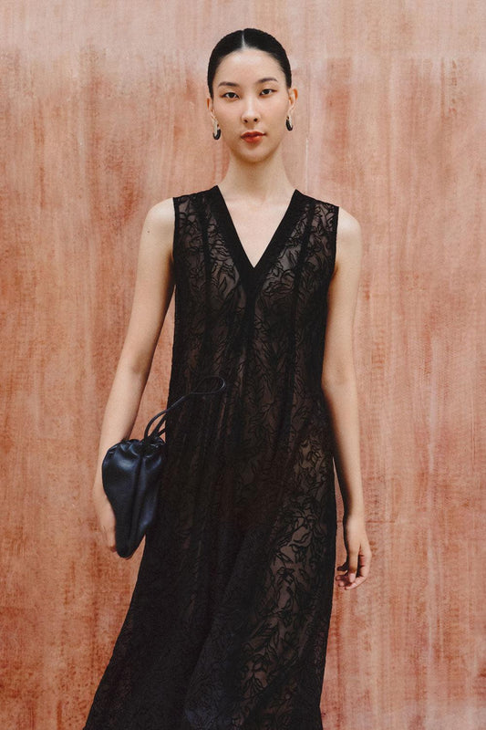 Ayala Tent V-Neck Poly Organza Floor Length Dress