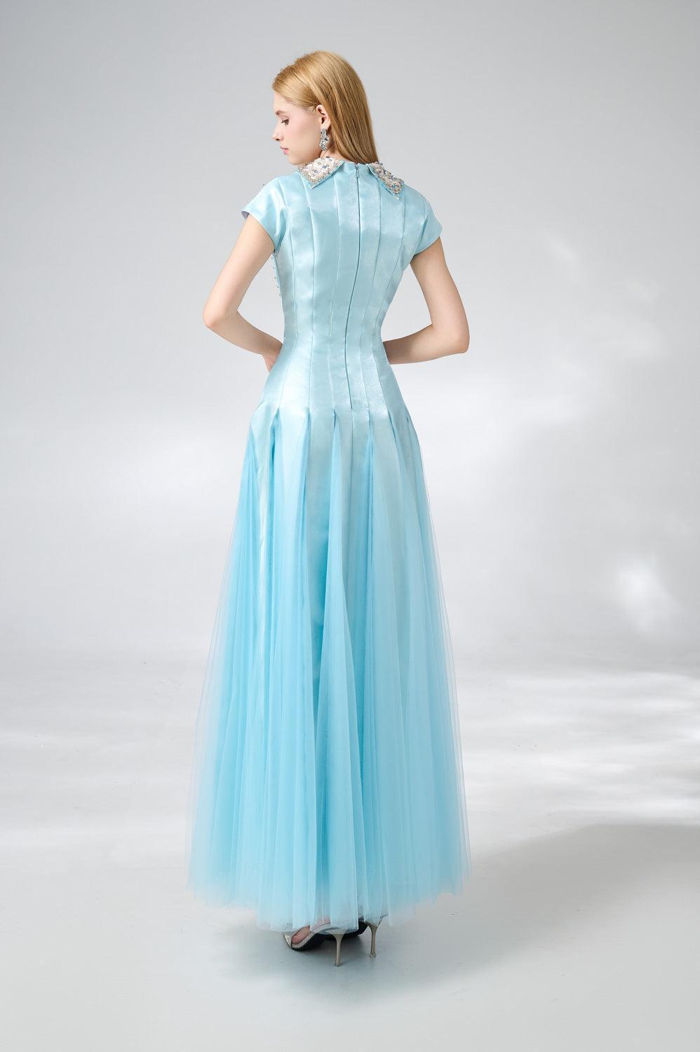 Zuniga Gored High Neck Mesh Silk Maxi Dress - MEAN BLVD
