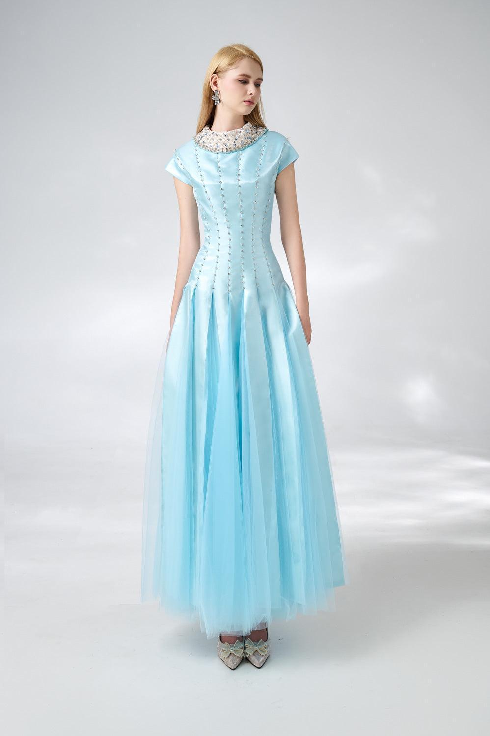Zuniga Gored High Neck Mesh Silk Maxi Dress - MEAN BLVD
