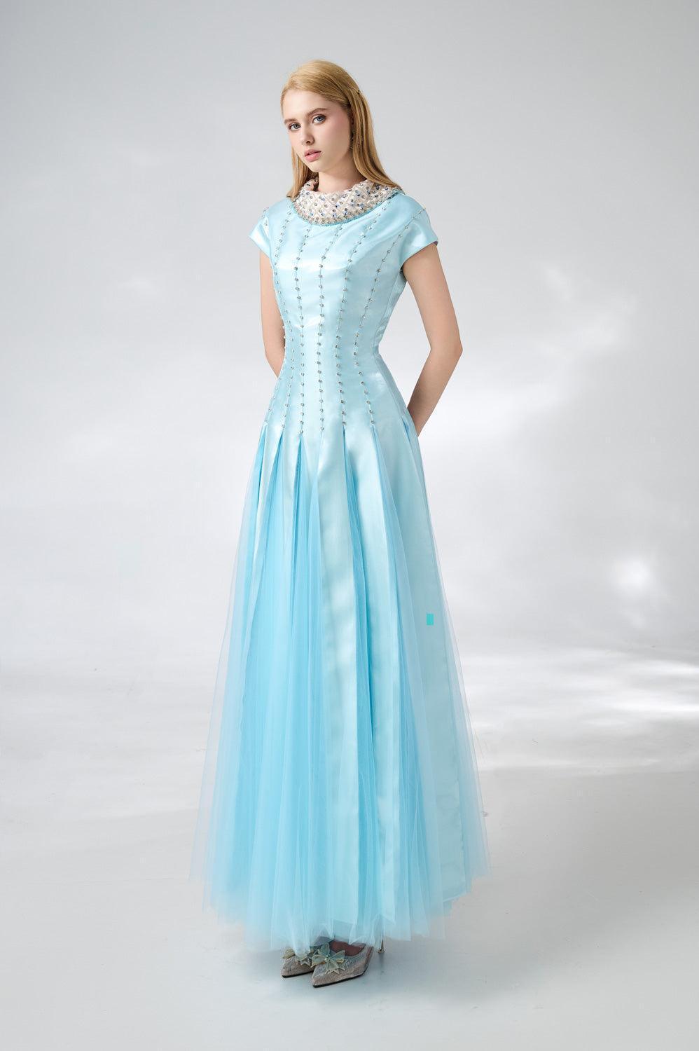 Zuniga Gored High Neck Mesh Silk Maxi Dress - MEAN BLVD