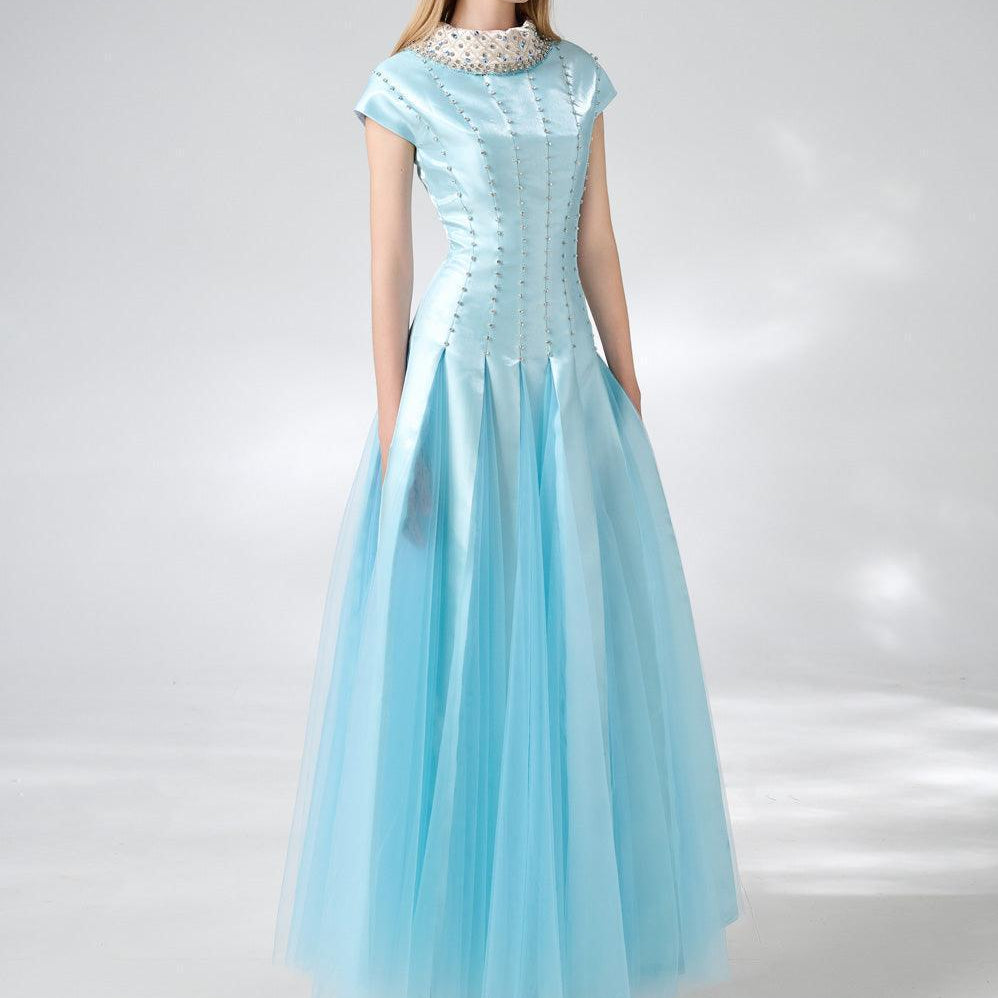 Zuniga Gored High Neck Mesh Silk Maxi Dress - MEAN BLVD