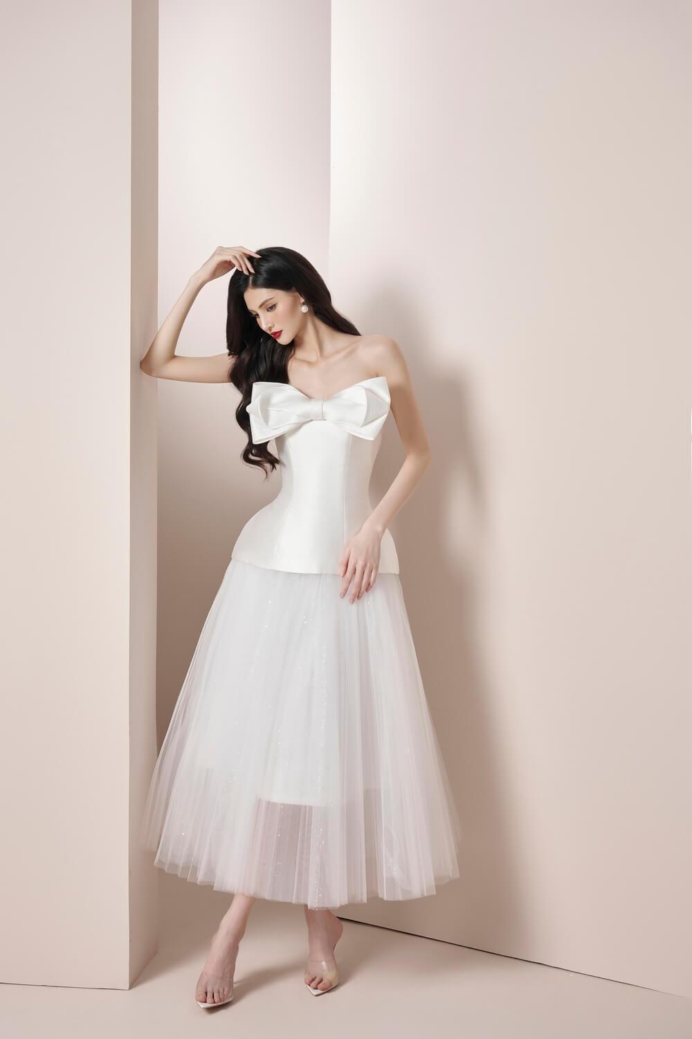 white tulle midi dress Women's Adele A-line Pleated Tulle Midi Skirt S/M/L White MEAN BLVD S / White