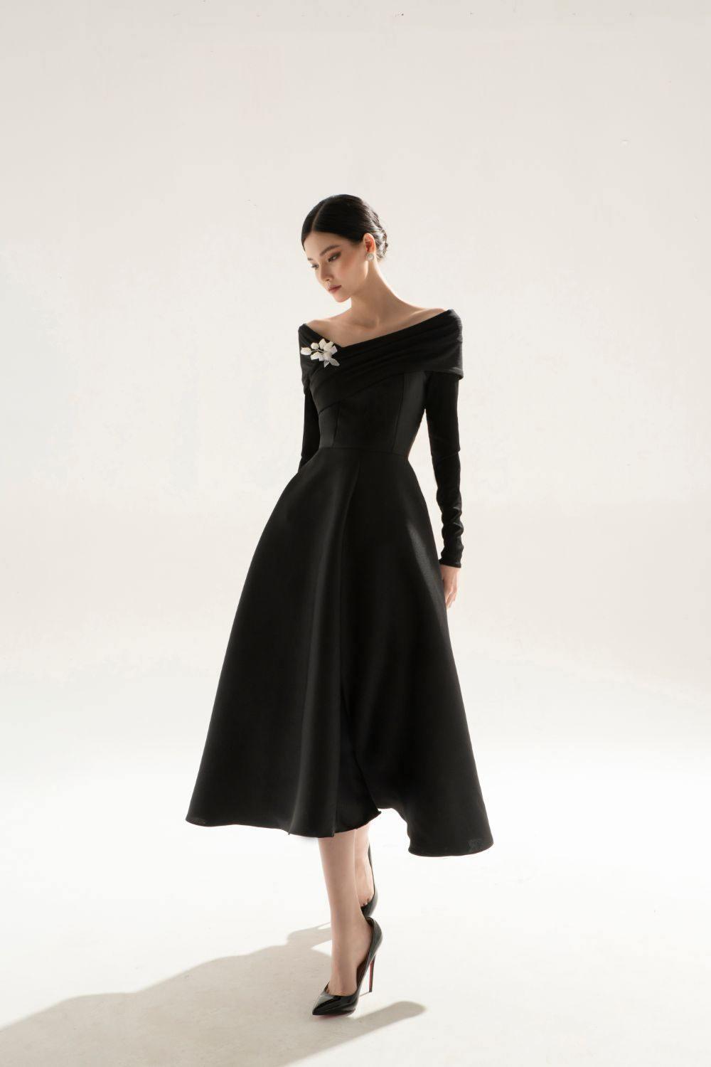 Long Black Taffeta Dress