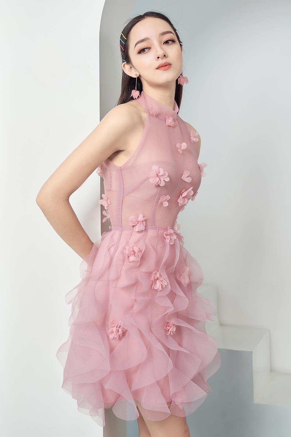 Women's Alucard A-line Halter Neck Organza Mini Dress XS/S/M/L/XL Pink MEAN BLVD L / Pink Women's Alucard A-line Halter Neck Organza Mini Dress XS/S/M/L/XL Pink MEAN BLVD L / Pink