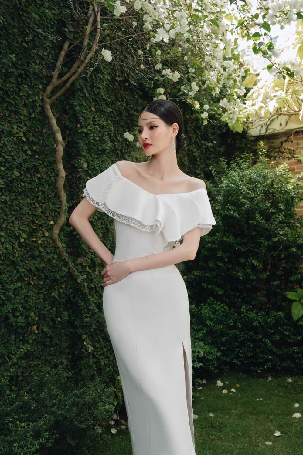 Amelia Slit Off-Shoulder Spandex Homespun Midi Dress - MEAN BLVD