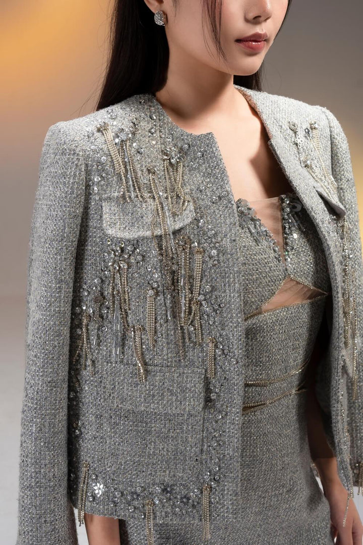 Amora Loose Long Sleeved Tweed Blazer MEAN BLVD